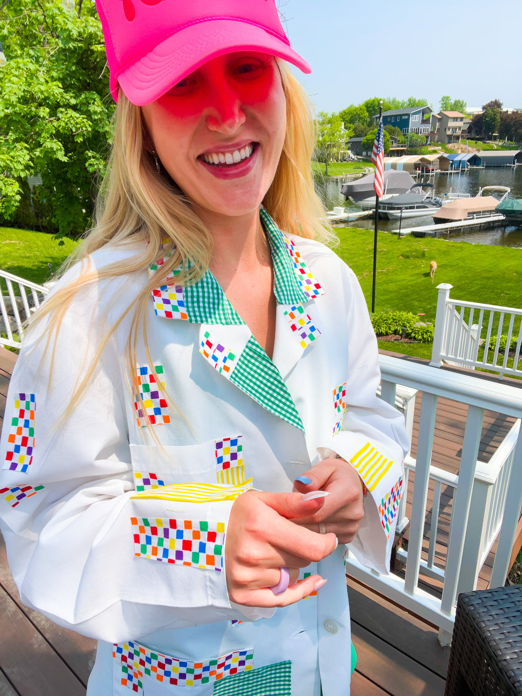 Custom White Blazer with Added Patches