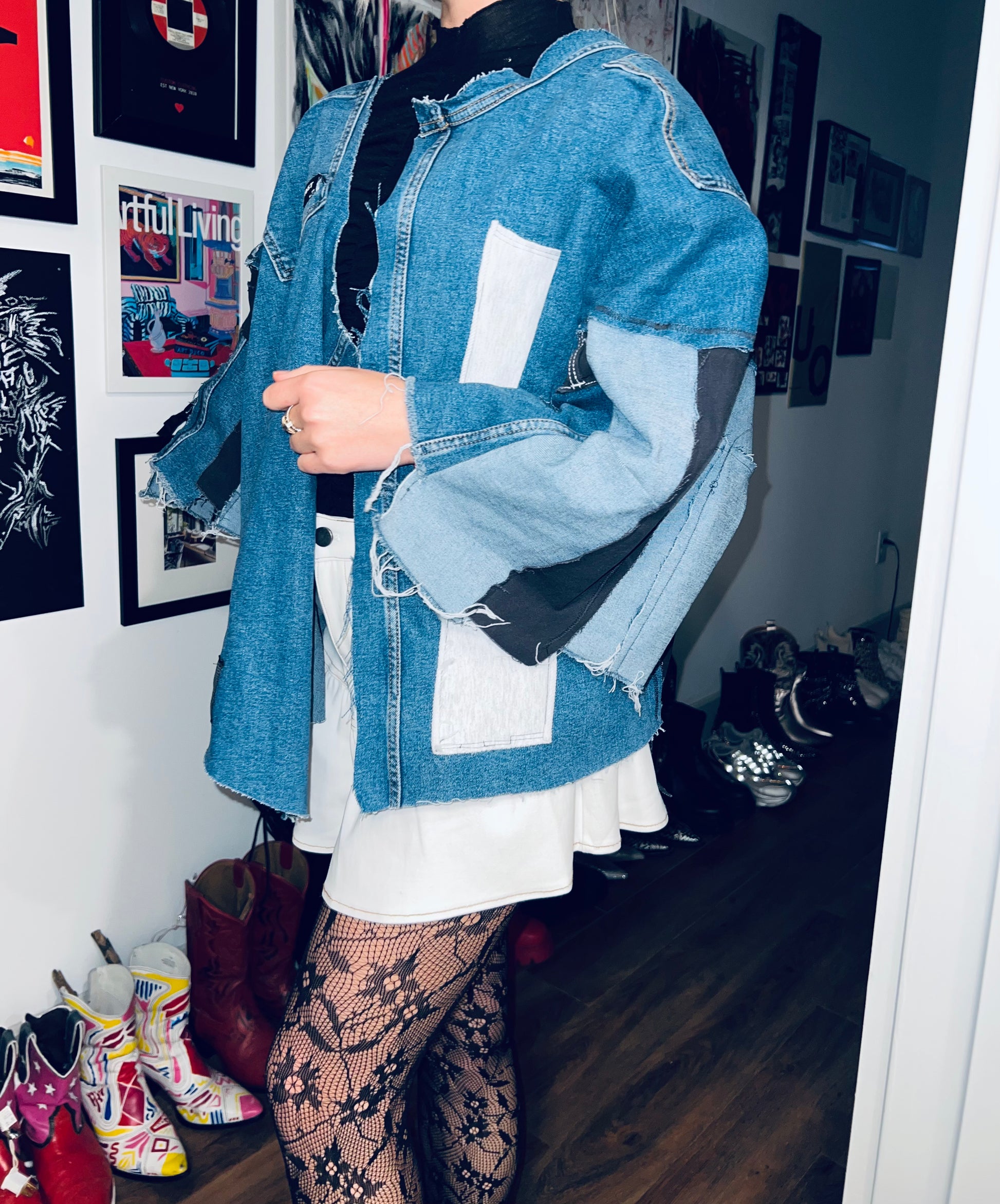 Handmade Denim Jacket with Mismatched Sleeves