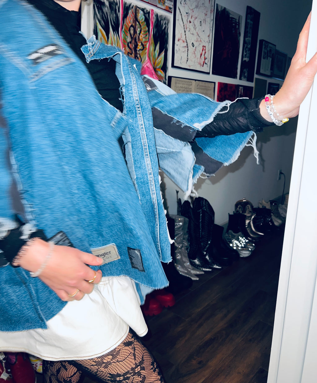 Handmade Denim Jacket with Mismatched Sleeves