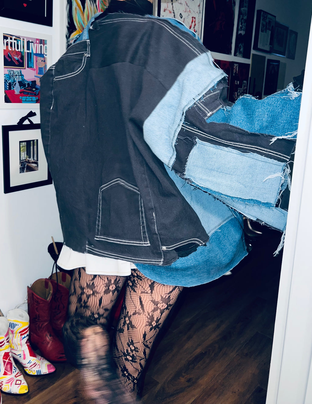 Handmade Denim Jacket with Mismatched Sleeves