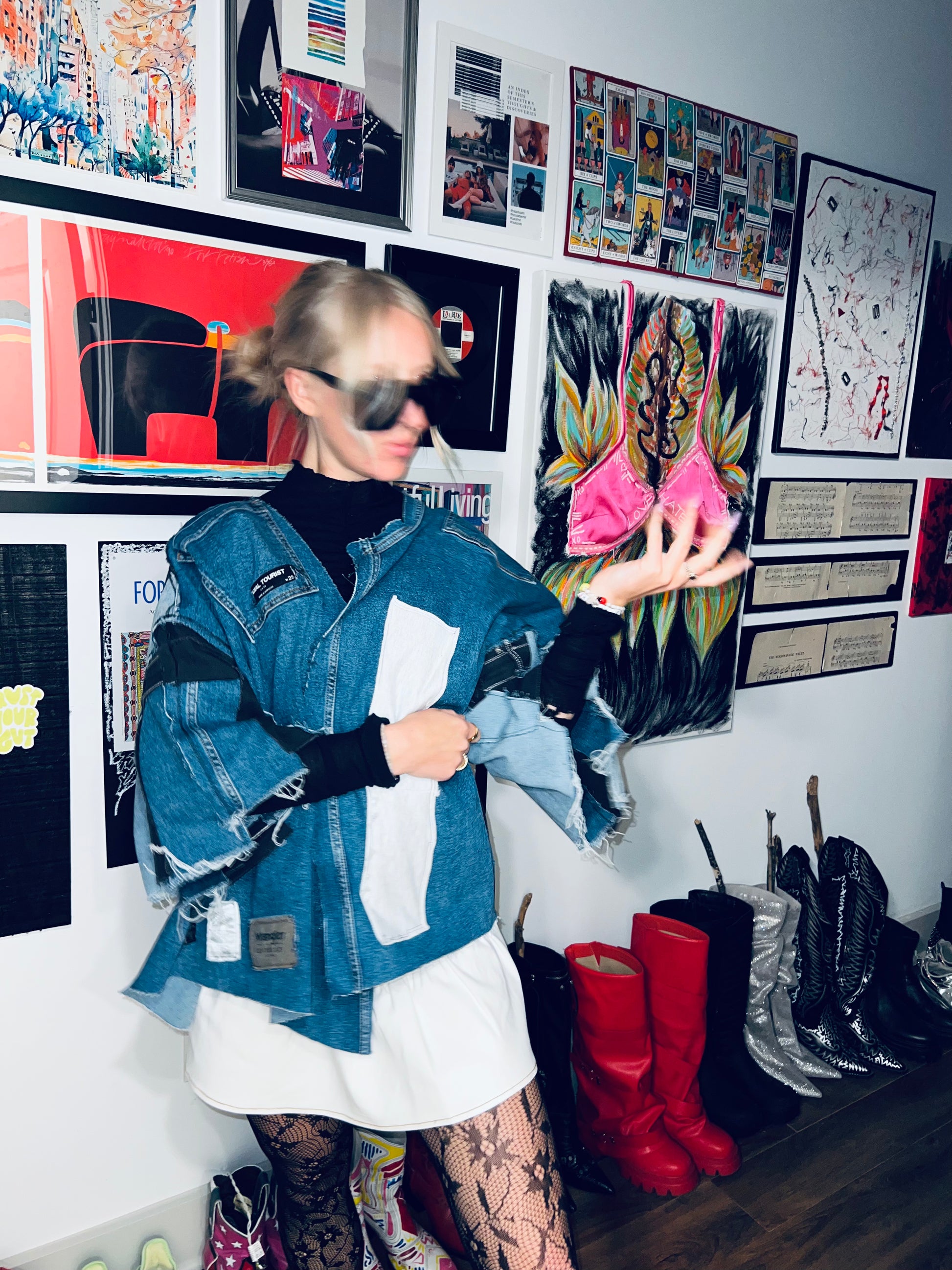 Handmade Denim Jacket with Mismatched Sleeves